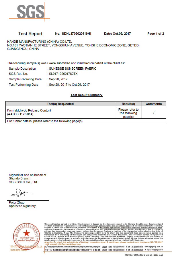 AATCC 112 Formaldehyde Test