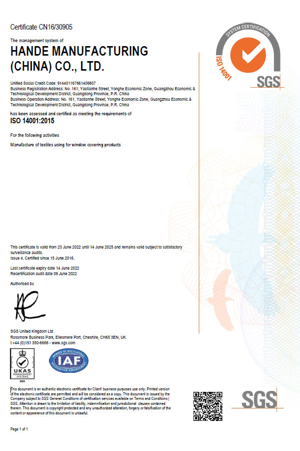 ISO14001：2015 Certificate